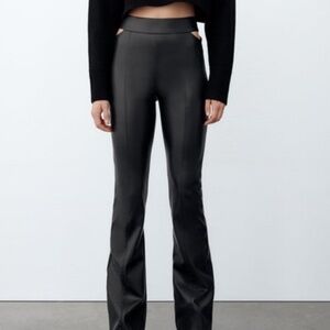 CUT OUT FAUX LEATHER LEGGINGS